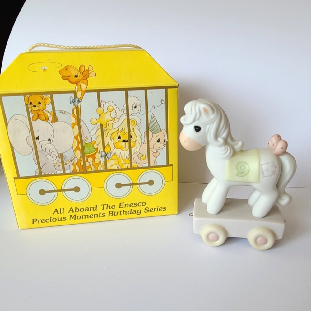 Vintage Precious Moments Birthday Train 9 Year Old Horse Collectible Figurine